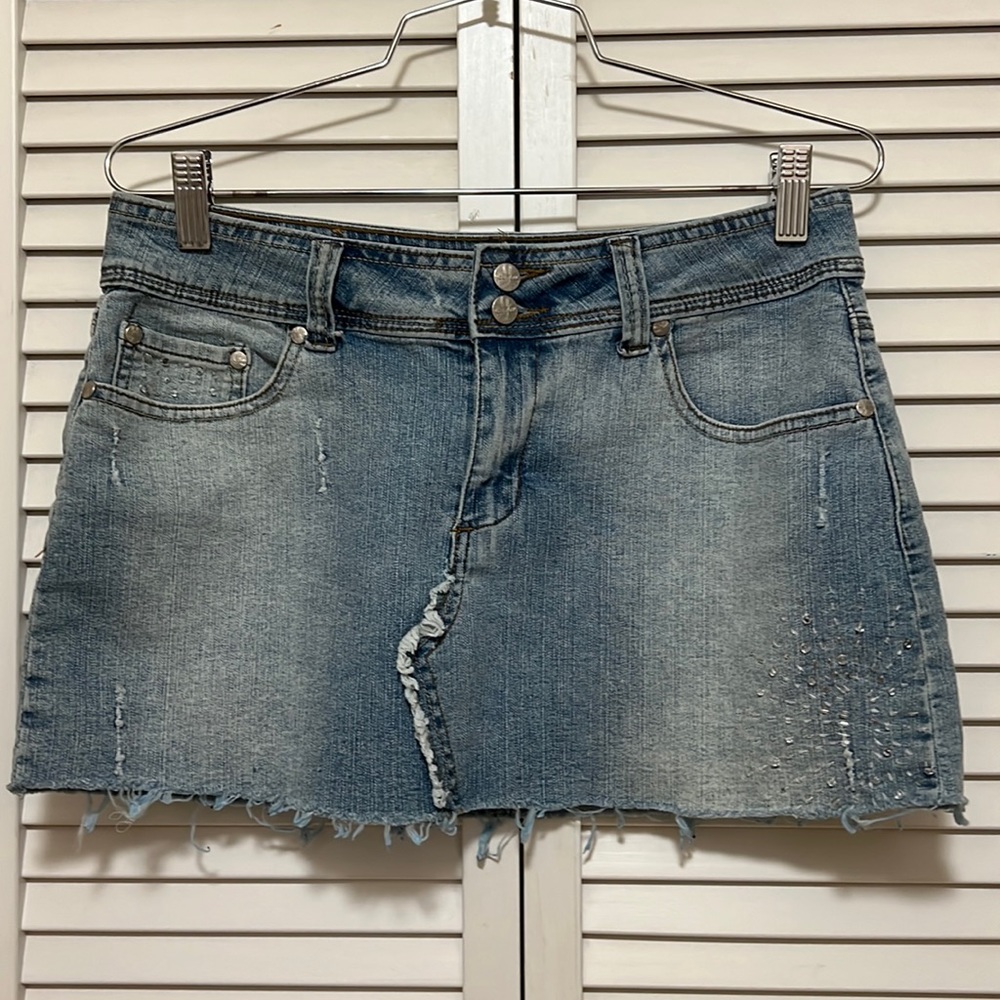 Younique Y2K Distress Bejeweled Jean Mini Skirt 7